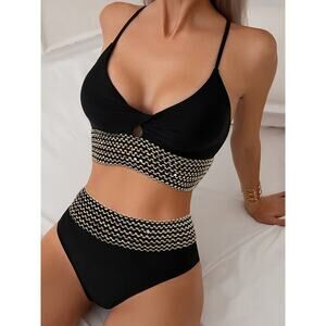 Black Sequin Bikini for Women High Waist, Sexy, Elegant Swimwear